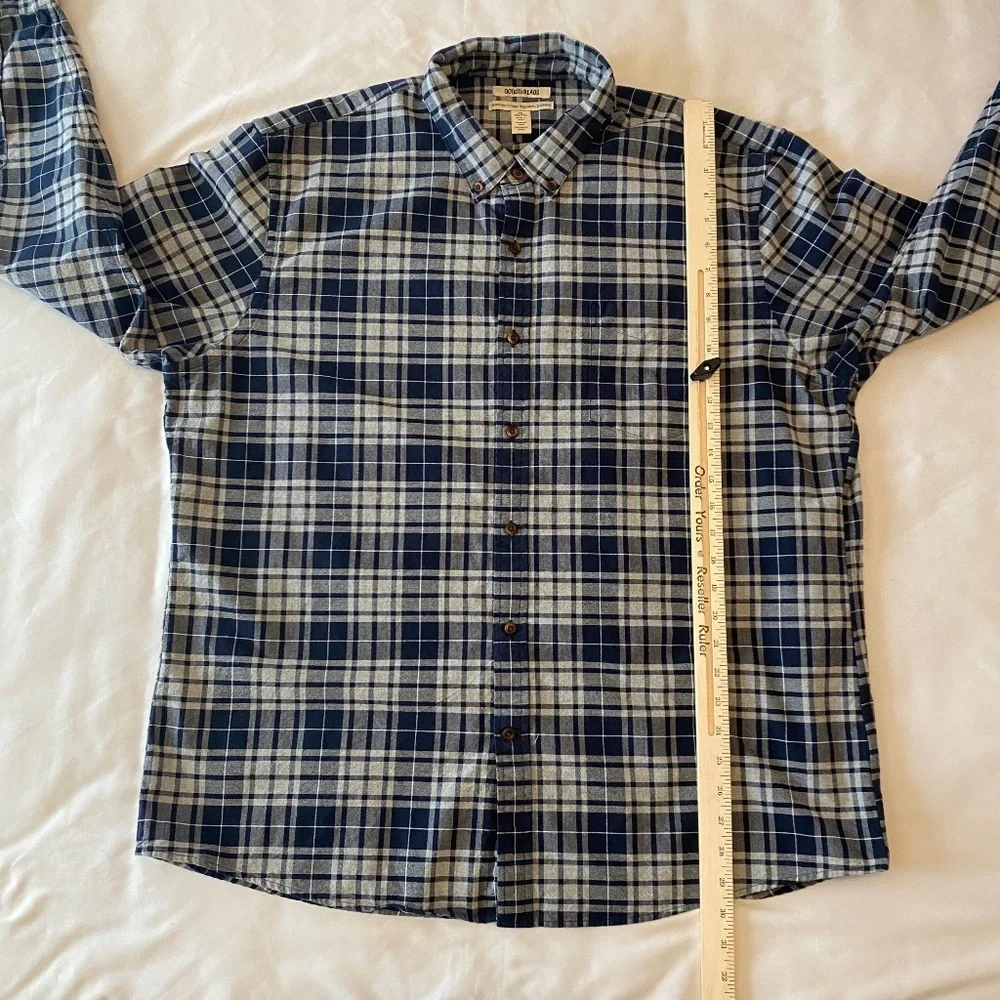 Goodthreads Long Sleeve Button Down Shirt Plaid Blue‎ Grey Size XXL